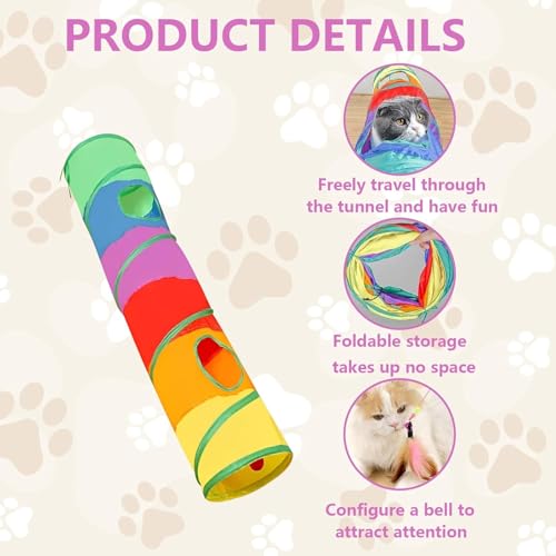Cat Tunnel Toy with Hanging Ball, Cat Tunnel，Cat Tunnels for Indoor Cats - style: Straight tunnel