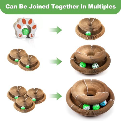 Goosheep 3 Pack Cardboard Cat Scratcher Board,Accordion Toy for Indoor Cats - size: Round-3PK