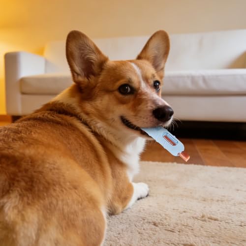 Sausage-Shaped Dog Chew Toy with Teeth Cleaning Bristles (Blue) - color: Blue