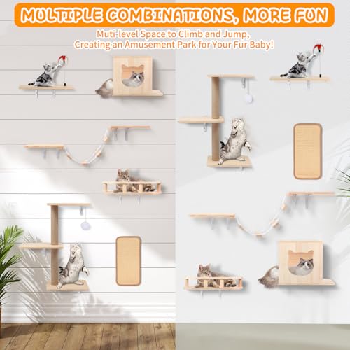 Cat Wall Shelves, Solid Wooden Wall-Mounted Cat Furniture - color: Solid Wood