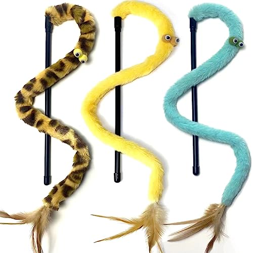 Cat Toys for Indoor Toys,Rainbow Cat Wand Toys,Feather Flips Plush Ball Cat Toys,Interactive Feather Toy for Teaser Play and Chase Exercise with Kitten 3 Pack (Pack 3) - color: pack 3