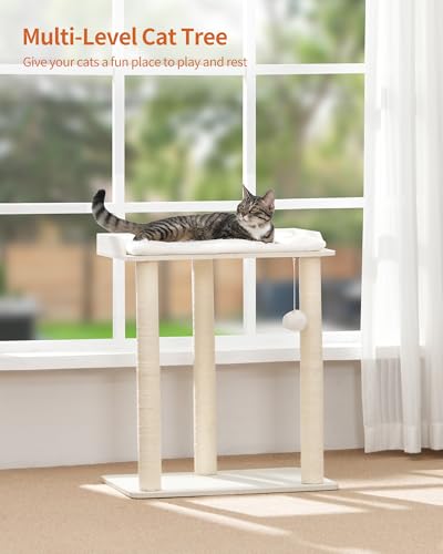 FourFurPets Modern Cat Tree for Large Cats, Full Sisal Cat Scratching Post - color: White, size: 22"L x 15.7"W x 26.7"H