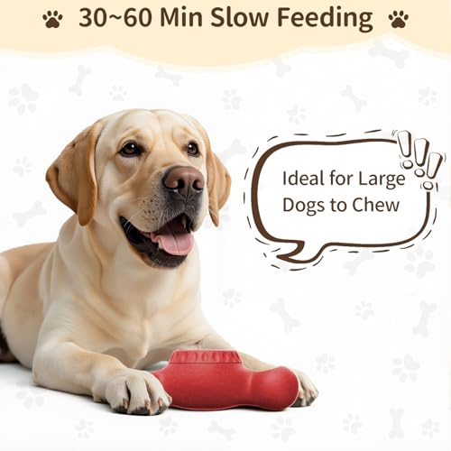 3-in-1 Enrichment Dog Toy for Aggressive Chewers, Frozen Treat Toy & Interactive Treat Dispenser with Peanut Butter Grooves, Long Lasting Slow Feeder Chew Toy for Large Dogs,Easy to Clean,Red - color: Red