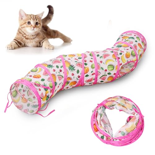 Andiker Cat Tunnel for Indoor Cats, 45" Long Rainbow Collapsible Kitten Tube with a Fun Ball and 2 Holes Cat Play Tunnel, Rabbit Tunnel for Kittens Exercising Hiding Training and Running (S Pink) - color: S Pink