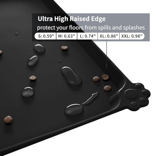 Reopet Silicone Pet Feeding Mat - Waterproof & Non-Slip Dog Cat Placemat - color: Black, size: 32" x 24"