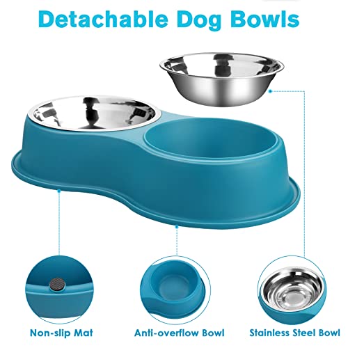 Epetslove Stainless Steel Dog Bowls Double Non-Slip Dog Water and Food Bowl - color: 7.Lake Blue, size: Medium-18oz