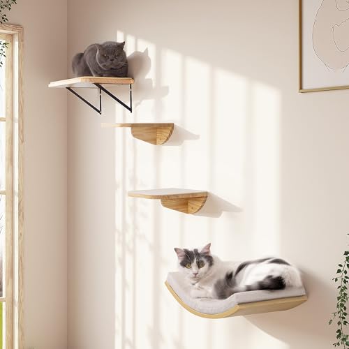 Cat Wall Shelves, Cat Window Perches with Curved Bed & 2 Sisal Mat Steps - color: Combo B (1 Sisal-Mat Bed, 2 Steps)