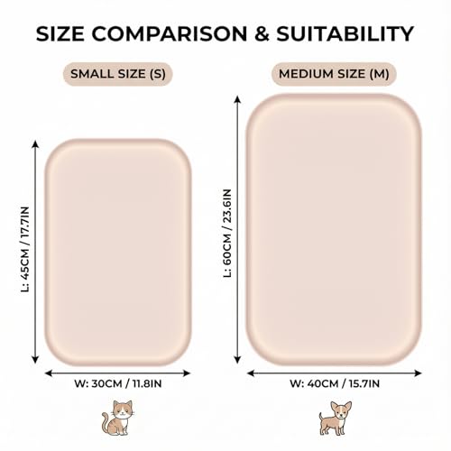 BLESWIN Non-Slip Silicone Dog Food Mat for Food and Water, 18" x 12" Raised Edge Pet Feeding Mat - Waterproof Dog Bowl Mat Easy Clean for Floor Protector,Beige - color: Beige, size: 45 x 30 cm