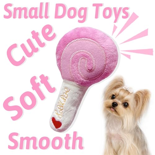 4-Pack Squeaky Plush Dog Toys for Small Dogs – Puppy Toys Gift Set, Soft Chew Toys for Chihuahua, Yorkie, Poodle | Pink Themed (Strawberry, Star, Ice Cream, Lollipop)