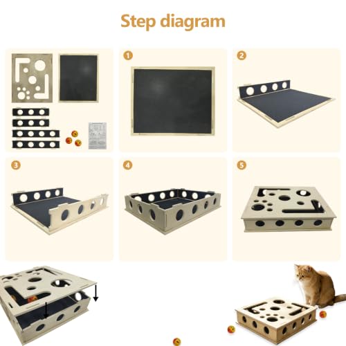 Cat Scratch Puzzle Enrichment Box，Cat Scratching Toy with Bell-Bearing Balls，Built-in Sandpaper，Alternative to Stress-Free Nail Trimming，Cat Indoor Interactive Toy