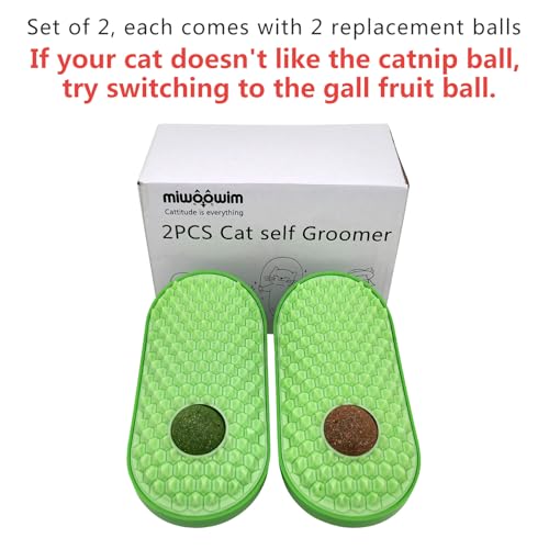 miwoowim 2PK Wall-Mounted Catnip Groomer Balls with Corner Scratcher - color: green