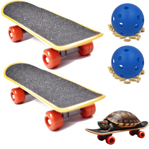 Tortoise Skateboards and Treat Balls Sets of 2, Mini Walking Reptile Skateboard Toys, Turtle Fast Skate Accessory Funny Pet Parrot Playing Training Toy (Blue) - color: black