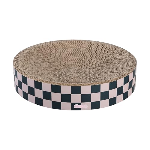 CSR1010C Nelson 20.13" Modern Cardboard Round Bowl Cat Scratcher with Catnip, Peony - color: Dark Teal/Light Pink