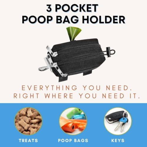 Dog Poop Bag Holder for Leashes and Treat Holder with 3 Waterproof Pouches - color: Midnight
