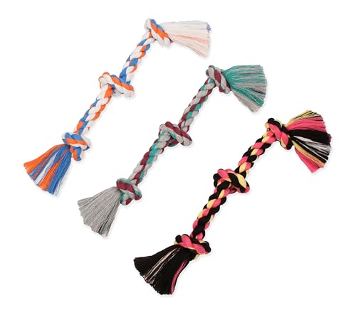 Mammoth Flossy Chews Color Rope Tug – Premium Cotton-Poly Tug Toy for Dogs – Interactive Rope– Dog Chew Toy, Assorted colors - size: Small 15", style: 3 Knot