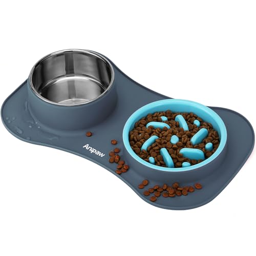 Slow Feeder Dog Bowls 3 in 1 Stainless Steel Food Water Bowl to Slow Eating - color: Light Grey, size: Small ＆ Medium Breed