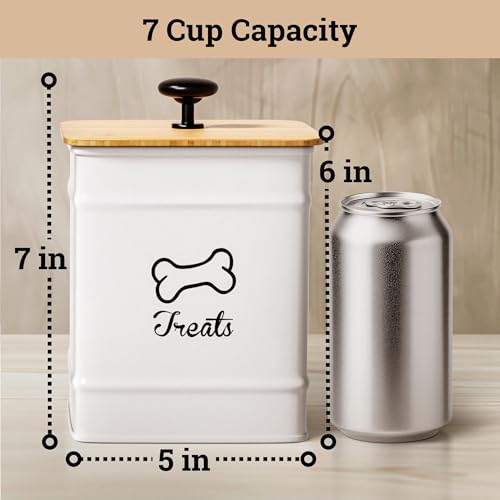 Dog Treat Container with Airtight Bamboo Lid, 5"W x 7"H, 7 Cup Capacity - color: White - Small