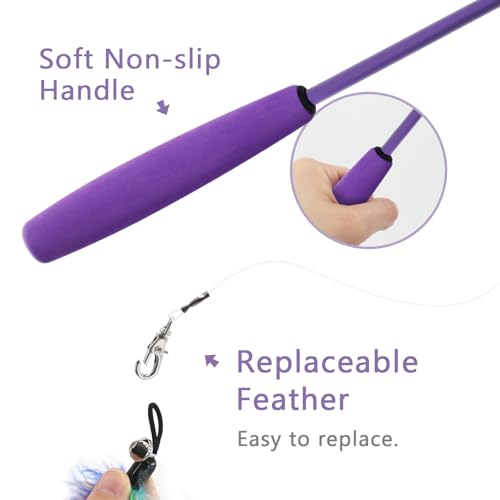 SONGWAY Interactive Cat Feather Toy Set - Retractable Teaser Wand with 6 Pcs Feather Refills with Bell, Cat Wand Toys for Indoor Cats Kittens Play Chase Exercise, Blue - color: Blue