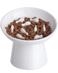 Ceramic Elevated Slow Feeder Cat Bowl - 6" Raised Cat Food Bowl for Bloat Relief & Anti-Vomiting, Whisker Friendly Ceramic Cat Slow Feeder for Indoor Cats, Kittens, Puppies - White(1pc) - color: White