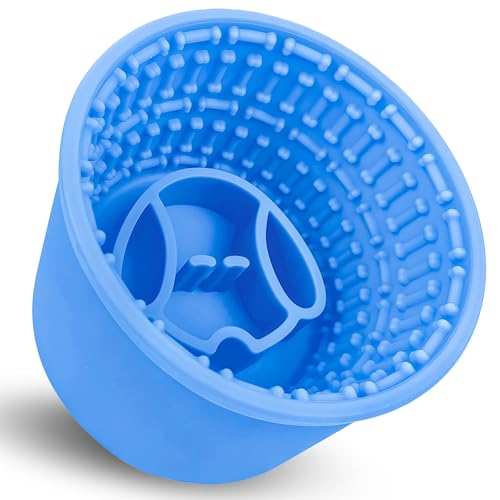 Large Silicone Slow Feeder Dog Bowls, Non-Slip Dog Slow Feeder Lick Bowl for Medium Large Breed, Enrichment Toys for Distraction, Anxiety Relief & Enrichment (Blue, 4.2 Cup)