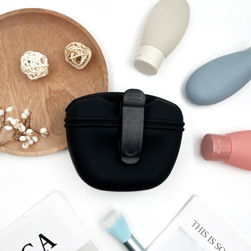 Black Silicone Dog Treat Pouch, Portable Pet Training Snack Bag with Magnetic Closure and Waist Clip for Dog Walking