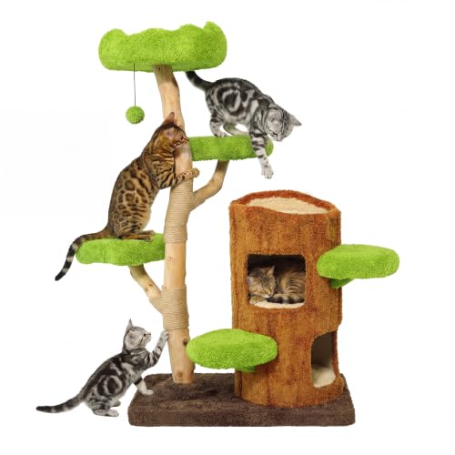 KAMABOKO 57" Tall Indoor Cat Tree, Large Tower with 2 Condos & Sisal Scratching Pad - color: Deep Green