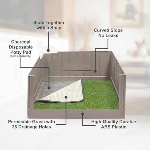 Dog Litter Box with High Walls, Indoor Dog Potty, Artificial Grass Pad with Tray for Dogs, Pee Pad Holder, Potty Training Tray with Reusable Turf Patch, for Apartments & Balconies