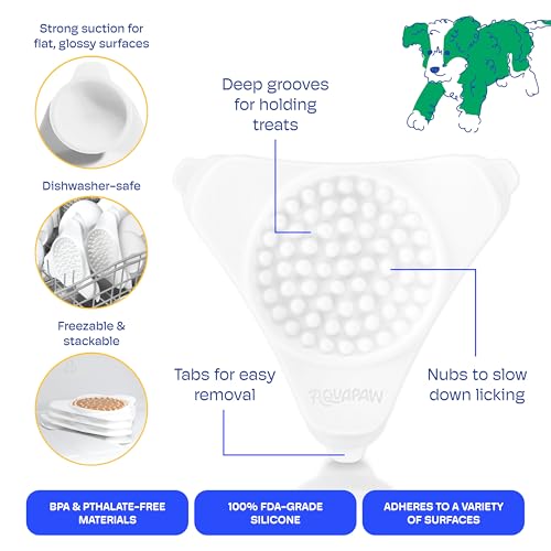 Aquapaw Lick Mat for Dogs 2-Pack, Suction Cup Dog Slow Feeder Pad & Licking Mat for Peanut Butter Treats – Calming Dog Bathing Aid, Stress Relief & Mental Stimulation for All Breeds - White