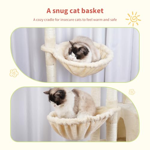 Hey-brother Cat Tree Tower with Stable Extended Base, 3 Platforms, MPJ038M - color: Beige