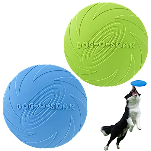 XIGOU Dog Flying Disc, 2 Pack Dog Flyer Toys, Soft Rubber Interactive Lightweight Flying Disc Dog Toy for Small Large Dogs - Floats in Water & Safe on Teeth, 7.2 inch. - color: Blue & Green