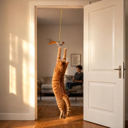Hanging Bird Cat Toy for Indoor Cats, Motion Activated Chirping with Catnip