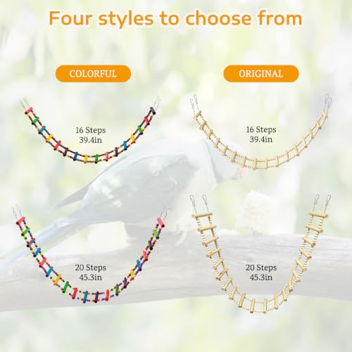 BNOSDM Bird Ladder Bridge Colorful Wooden Parakeet Toys Swing (39.4in) - size: 39in-16Steps-Colorful