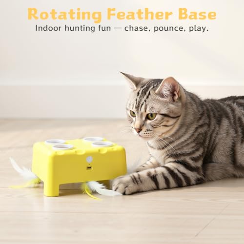 Interactive Cat Feather Toy Cheese Box 3in1 Whack a Mole - color: Yellow