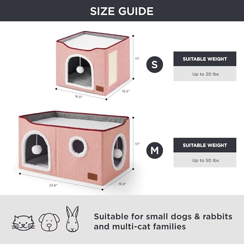 Bedsure Extra Wide Cat House Bed with Fluffy Ball and Scratch Pad,Pink - color: Pink, size: Widen