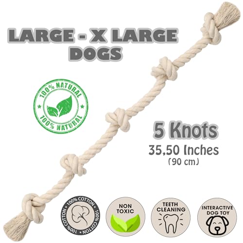 Barida Natural White Tough Dog Rope. Premium Non-Toxic Cotton Interactive Large Dog Toys, Tug of War, Chew Rope - size: Large (36.00")