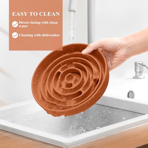 Coomazy Slow Feeder Dog Bowls, Silicone Dog Bowl with Suction Cups - color: Orange, size: L