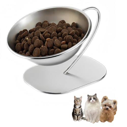 Elevated Cat Food Bowl 15° Tilt Stainless Steel,1PC - size: A-1PC