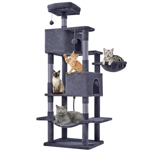 DUMOS Large 66 Inch Cat Tree Tower with Scratching Posts, Indoor Use - color: Dark Grey, size: 66 Inch