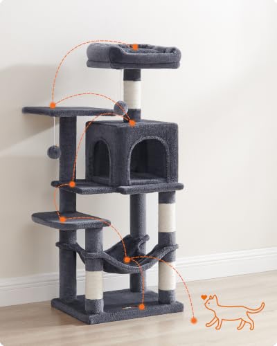 Feandrea Cat Tree, 44.1-Inch Cat Tower, Multi-Level Condo, Smoky Gray - color: Smoky Gray, size: 44.1 Inches