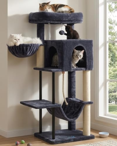 Gitelsnour Cat Tree, Cat Tower for Indoor Cats, 43.3 inch Cat Tree Tower with Sturdy Steel Tube, Hammock, Cat Condo for Small Cats and Kittens, Scratching Post, Smoky Gray GCT004SG - color: Smoky gray, size: 43.3 inches