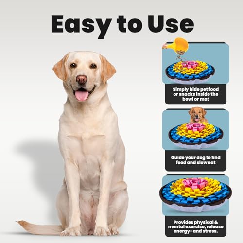 PET ARENA Adjustable Snuffle Mat Dog Puzzle Toy for Slow Feeding - color: Pink Yellow Blue