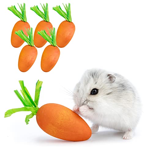 Niteangel Hamster Chew & Decor Toys: Pack of 6 Carrot-Shape & Beech Wood - size: Carrot-Shape