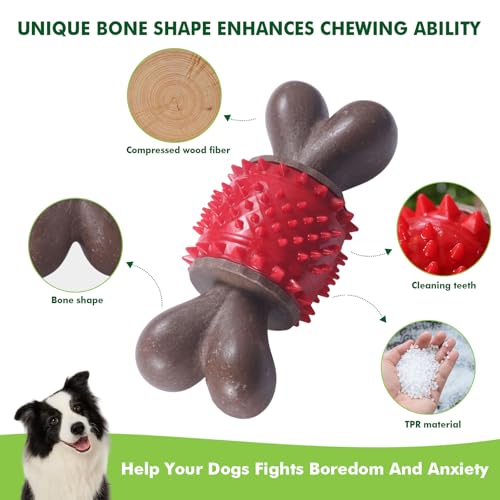 Durable Dog Chew Toys for Large Dogs - Tough Bone-Shaped Dental Chew with TPR Rubber & Wood Fiber, Teething & Aggressive Chewer Toys for Medium/Large Breed, Long-Lasting Teeth Cleaning (4 Pack Set) - color: 4 Styles Set