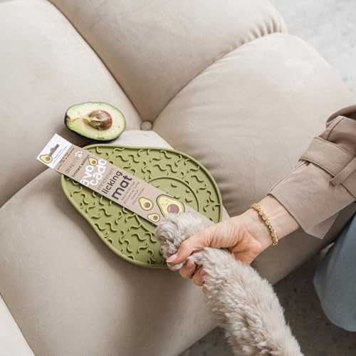 Enrichment Lick Mat: Avocado - Grooved Dog Feeding Pad, Food Grade Silicone, Spread Food Or Treats onto The Mat, Pet Soothing, Suction Back - style: Avocado