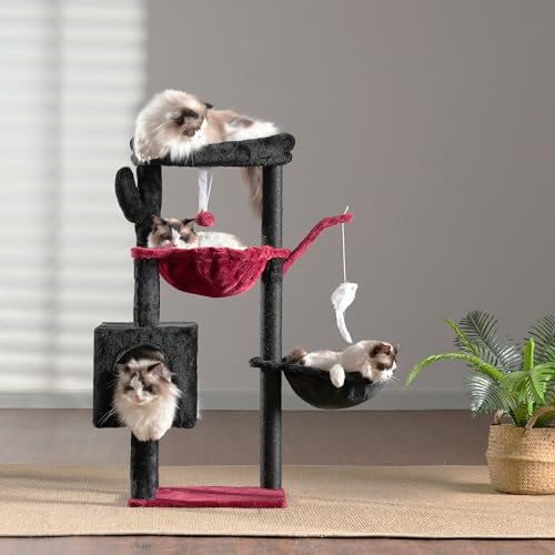 Heybly Cat Tree, 40" Tower with All-Sisal Wrapped Scratching Post HCT006SBR - color: Black and Red, size: 39.4 inch