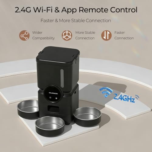 Automatic Cat Feeder for 3 Cats, 6L 2.4G WiFi Feeder, Slow Feed, Black - color: Black