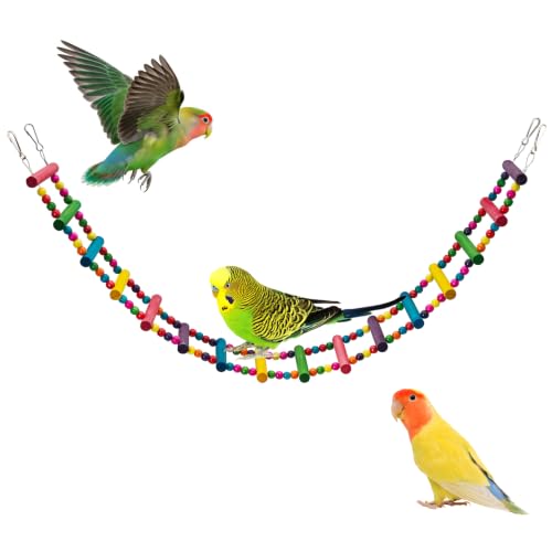 BNOSDM Bird Ladder Bridge Colorful Wooden Parakeet Toys Swing (39.4in) - size: 39in-16Steps-Colorful