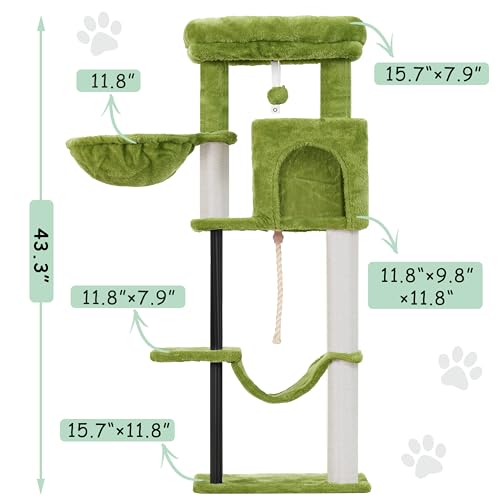 Gitelsnour Cat Tree, 43.3'' Cat Tower with Hammock for Kittens GCT004SGR - color: Green, size: 43.3 inches
