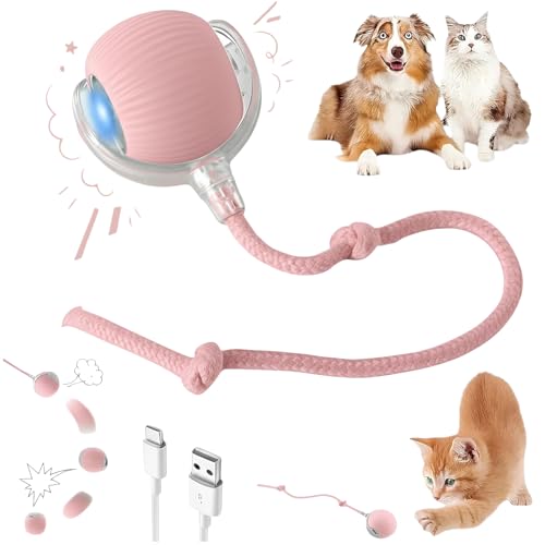 Durable Interactive Cat Toys for Indoor Cats, Dog Toys Ball, Rolling Pet Ball, Smart Automatic Cat Chase Balls Toy, Interactive Dog Toys Speedy Tail,Kitten & Cat Toys Interactive (Pink) - color: PINK