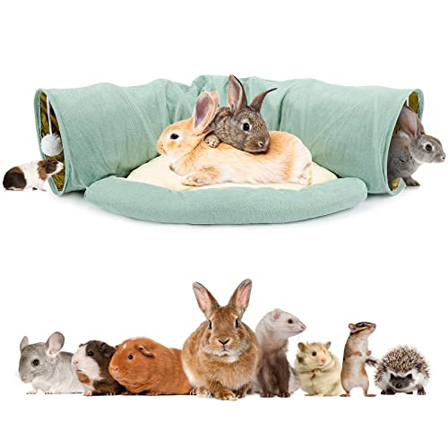 BWOGUE Bunny Tunnel Bed, 2-in-1 Collapsible Rabbit Tunnel Hideout with Mat - color: Green